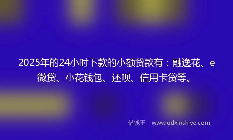 2025年的24小时下款的小额贷款有：融逸花、e微贷、小花钱包、还呗、信用卡贷等。