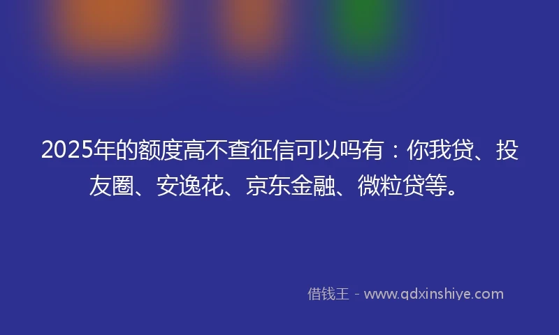 2025年的额度高不查征信可以吗有：你我贷、投友圈、安逸花、京东金融、微粒贷等。