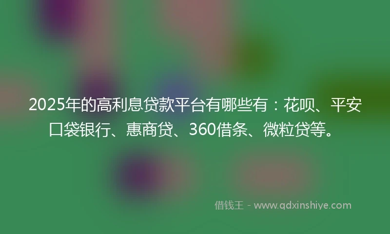 2025年的高利息贷款平台有哪些有：花呗、平安口袋银行、惠商贷、360借条、微粒贷等。