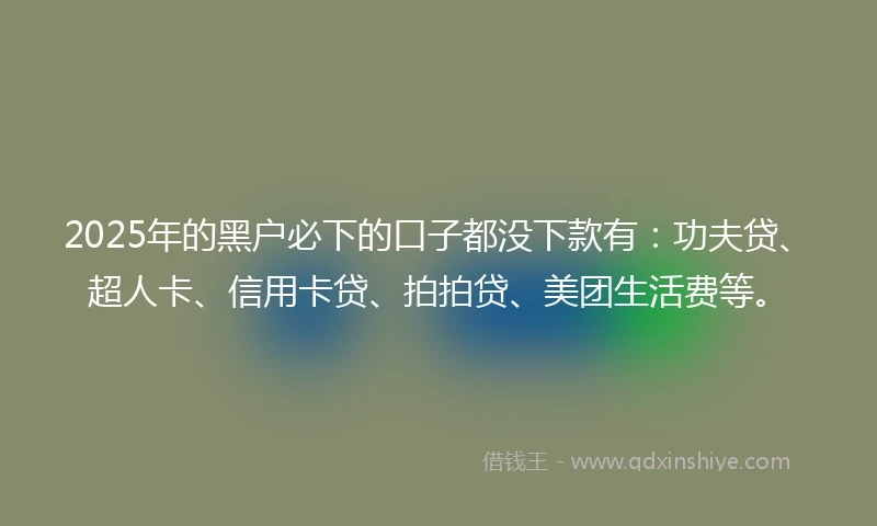 2025年的黑户必下的口子都没下款有：功夫贷、超人卡、信用卡贷、拍拍贷、美团生活费等。