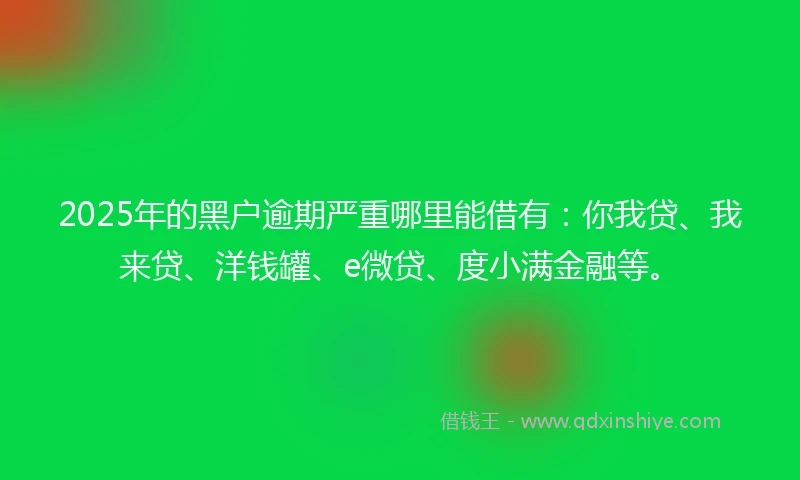 2025年的黑户逾期严重哪里能借有：你我贷、我来贷、洋钱罐、e微贷、度小满金融等。