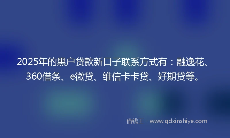 2025年的黑户贷款新口子联系方式有：融逸花、360借条、e微贷、维信卡卡贷、好期贷等。