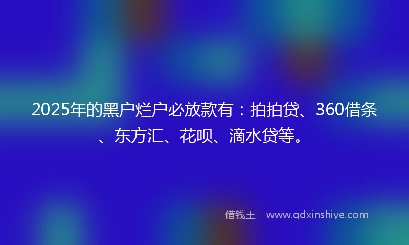 2025年的黑户烂户必放款有：拍拍贷、360借条、东方汇、花呗、滴水贷等。