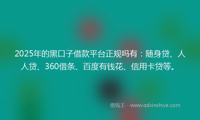 2025年的黑口子借款平台正规吗有：随身贷、人人贷、360借条、百度有钱花、信用卡贷等。