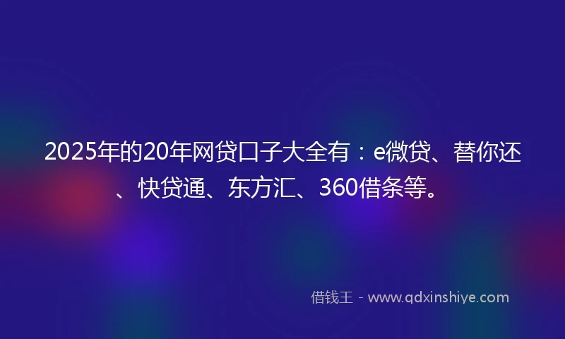 2025年的20年网贷口子大全有：e微贷、替你还、快贷通、东方汇、360借条等。