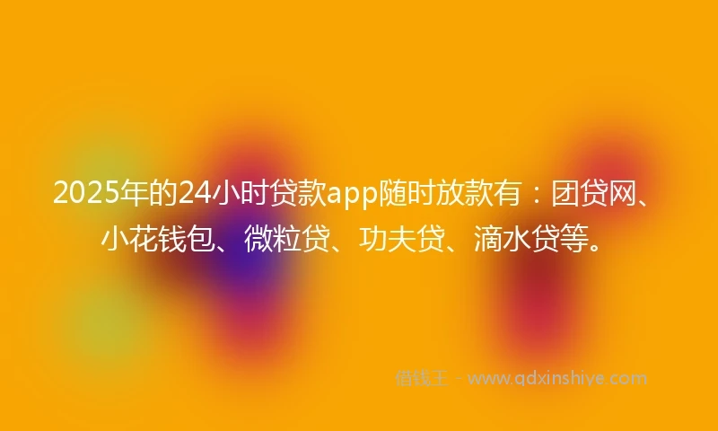 2025年的24小时贷款app随时放款有：团贷网、小花钱包、微粒贷、功夫贷、滴水贷等。