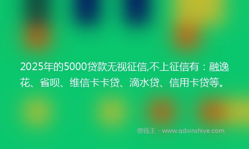 2025年的5000贷款无视征信,不上征信有：融逸花、省呗、维信卡卡贷、滴水贷、信用卡贷等。
