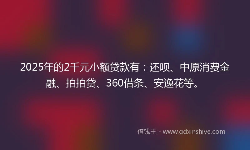 2025年的2千元小额贷款有：还呗、中原消费金融、拍拍贷、360借条、安逸花等。
