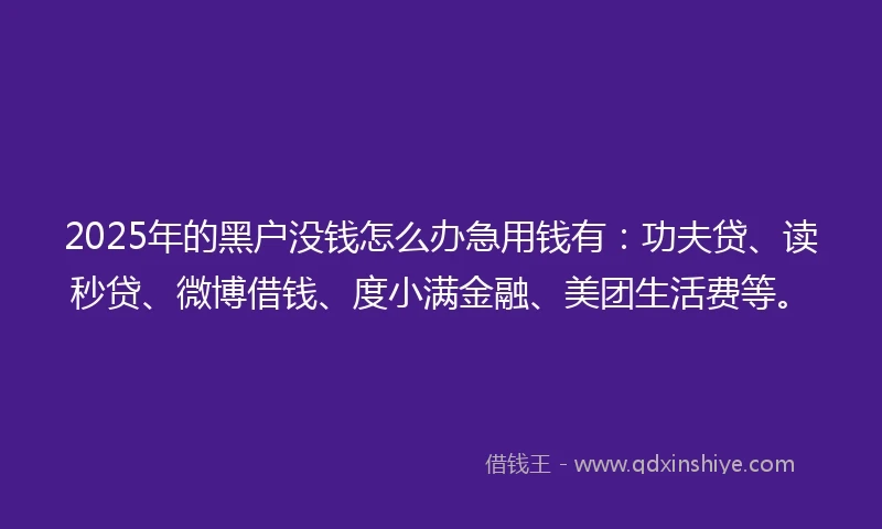 2025年的黑户没钱怎么办急用钱有：功夫贷、读秒贷、微博借钱、度小满金融、美团生活费等。