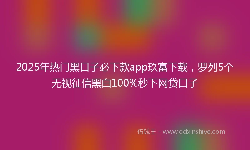 2025年热门黑口子必下款app玖富下载，罗列5个无视征信黑白100%秒下网贷口子