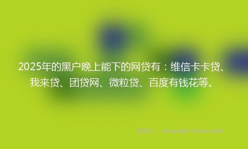 2025年的黑户晚上能下的网贷有：维信卡卡贷、我来贷、团贷网、微粒贷、百度有钱花等。