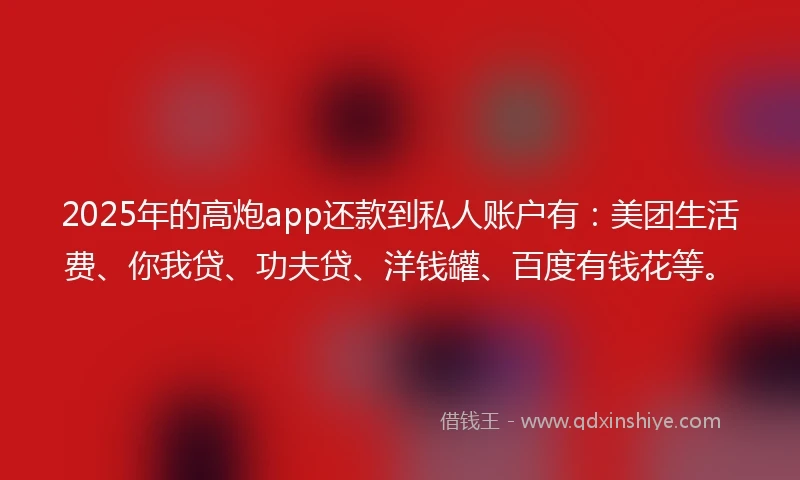 2025年的高炮app还款到私人账户有：美团生活费、你我贷、功夫贷、洋钱罐、百度有钱花等。