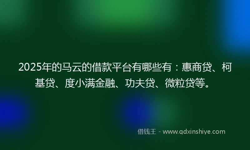 2025年的马云的借款平台有哪些有：惠商贷、柯基贷、度小满金融、功夫贷、微粒贷等。