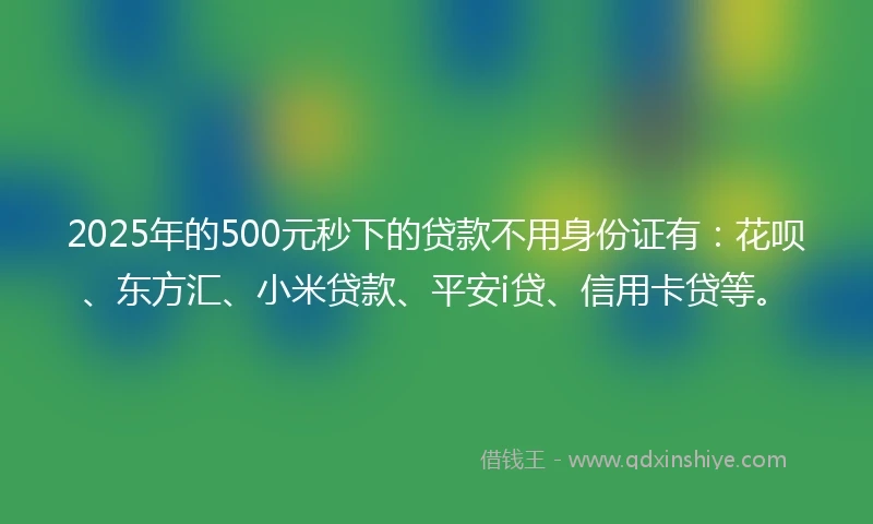 2025年的500元秒下的贷款不用身份证有：花呗、东方汇、小米贷款、平安i贷、信用卡贷等。