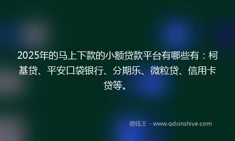 2025年的马上下款的小额贷款平台有哪些有：柯基贷、平安口袋银行、分期乐、微粒贷、信用卡贷等。