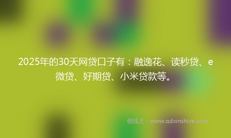 2025年的30天网贷口子有：融逸花、读秒贷、e微贷、好期贷、小米贷款等。