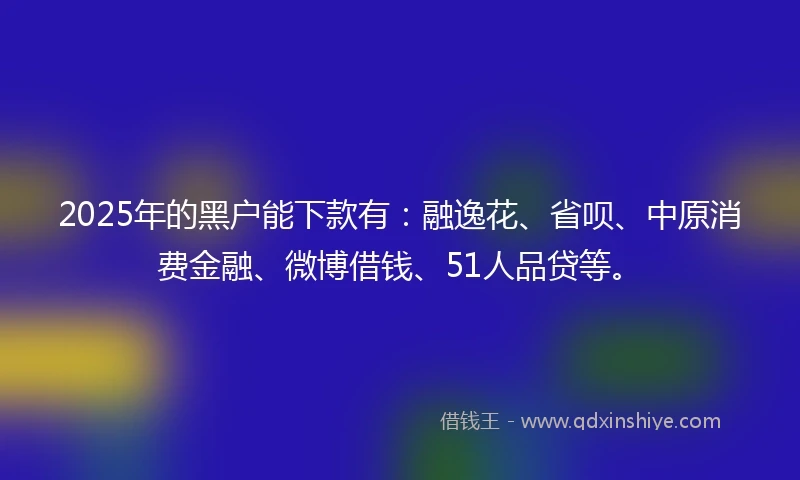 2025年的黑户能下款有：融逸花、省呗、中原消费金融、微博借钱、51人品贷等。