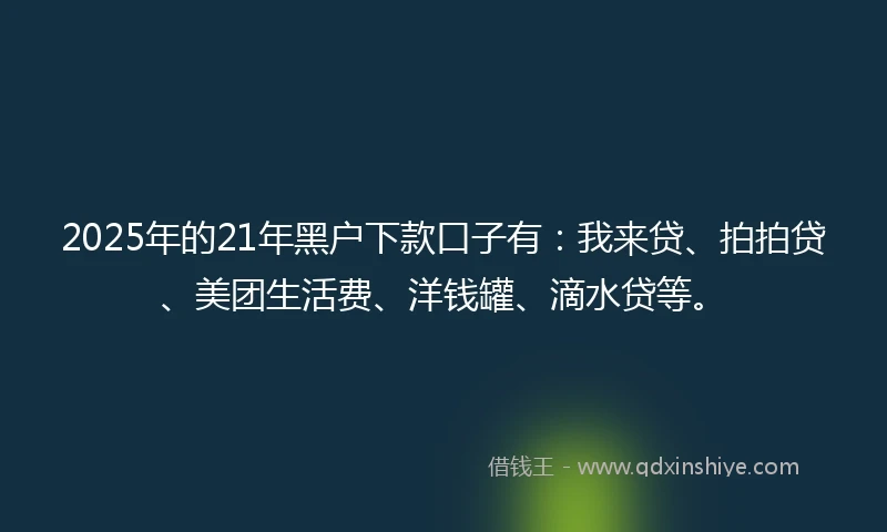 2025年的21年黑户下款口子有：我来贷、拍拍贷、美团生活费、洋钱罐、滴水贷等。