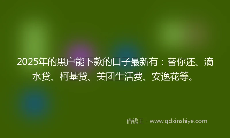 2025年的黑户能下款的口子最新有：替你还、滴水贷、柯基贷、美团生活费、安逸花等。