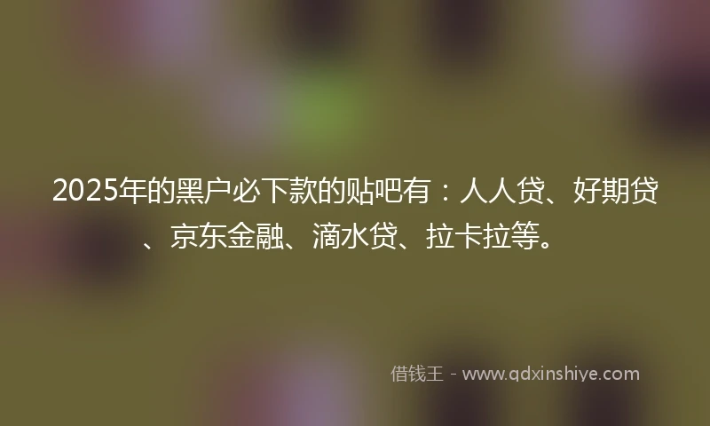 2025年的黑户必下款的贴吧有：人人贷、好期贷、京东金融、滴水贷、拉卡拉等。