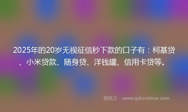 2025年的20岁无视征信秒下款的口子有：柯基贷、小米贷款、随身贷、洋钱罐、信用卡贷等。