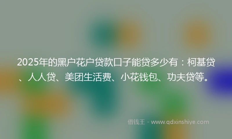 2025年的黑户花户贷款口子能贷多少有：柯基贷、人人贷、美团生活费、小花钱包、功夫贷等。