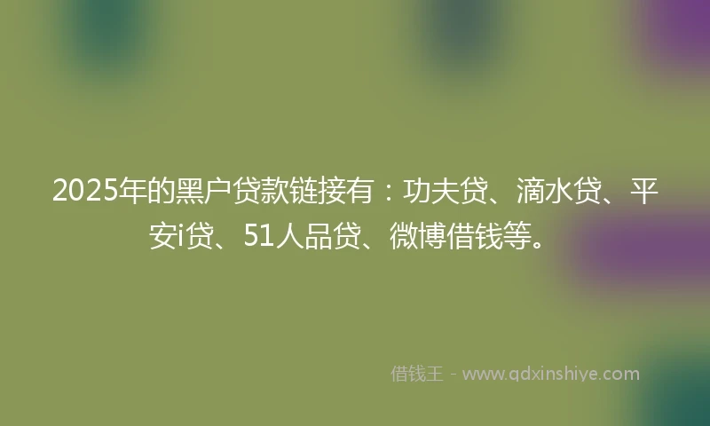 2025年的黑户贷款链接有：功夫贷、滴水贷、平安i贷、51人品贷、微博借钱等。