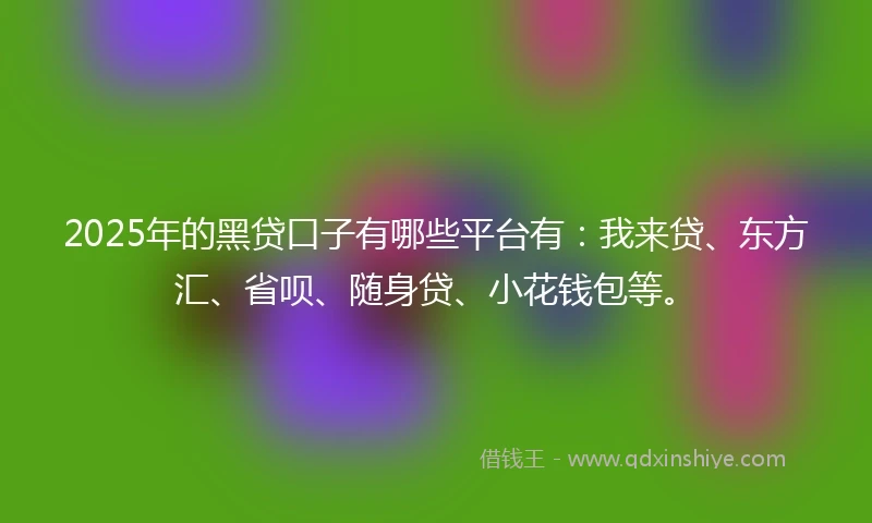 2025年的黑贷口子有哪些平台有：我来贷、东方汇、省呗、随身贷、小花钱包等。