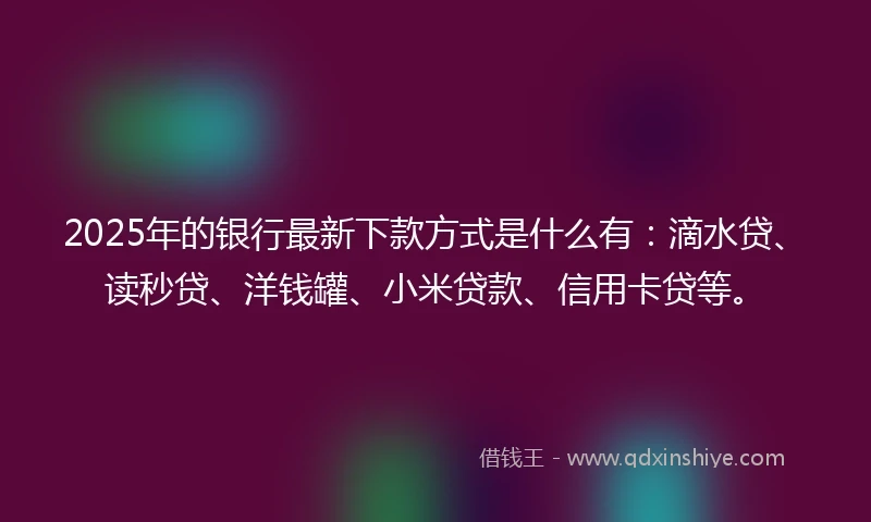 2025年的银行最新下款方式是什么有：滴水贷、读秒贷、洋钱罐、小米贷款、信用卡贷等。
