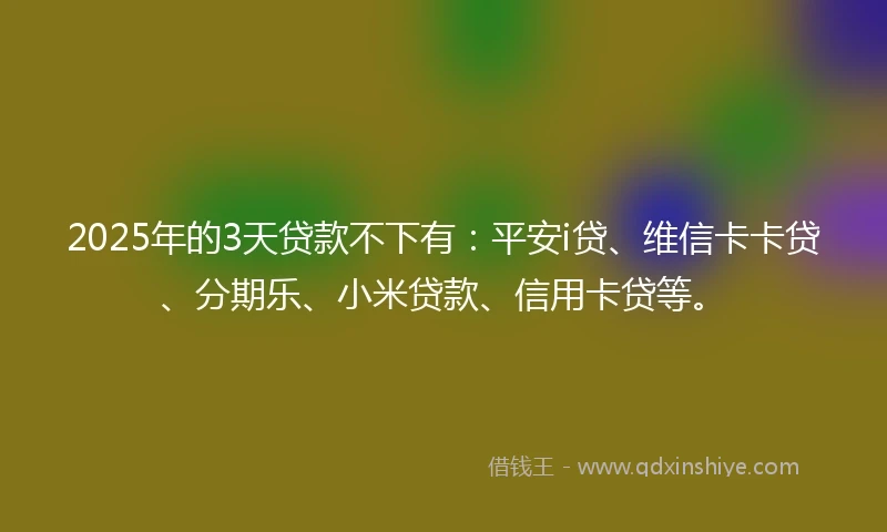 2025年的3天贷款不下有：平安i贷、维信卡卡贷、分期乐、小米贷款、信用卡贷等。