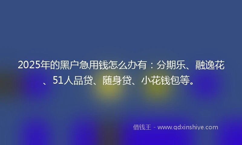 2025年的黑户急用钱怎么办有：分期乐、融逸花、51人品贷、随身贷、小花钱包等。