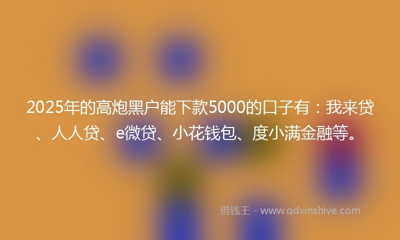 2025年的高炮黑户能下款5000的口子有：我来贷、人人贷、e微贷、小花钱包、度小满金融等。