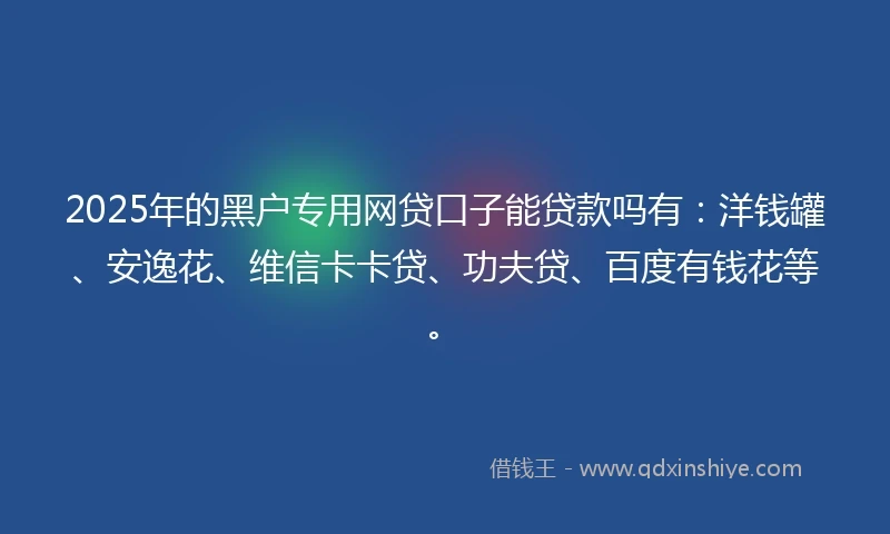 2025年的黑户专用网贷口子能贷款吗有：洋钱罐、安逸花、维信卡卡贷、功夫贷、百度有钱花等。