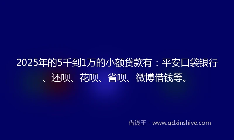 2025年的5千到1万的小额贷款有：平安口袋银行、还呗、花呗、省呗、微博借钱等。