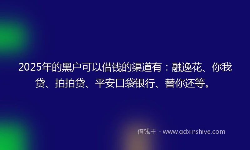 2025年的黑户可以借钱的渠道有：融逸花、你我贷、拍拍贷、平安口袋银行、替你还等。