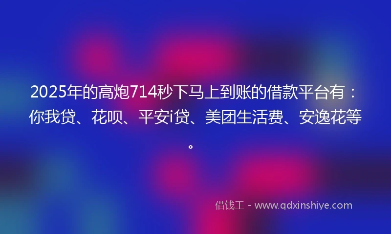 2025年的高炮714秒下马上到账的借款平台有：你我贷、花呗、平安i贷、美团生活费、安逸花等。