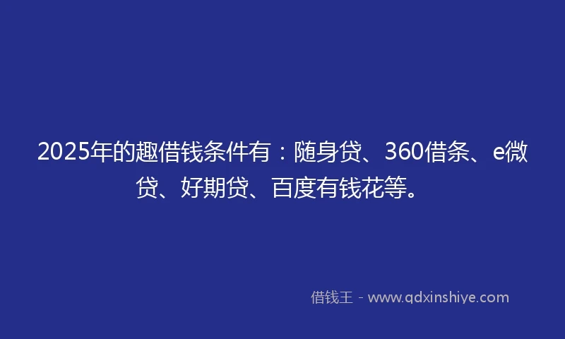 2025年的趣借钱条件有：随身贷、360借条、e微贷、好期贷、百度有钱花等。