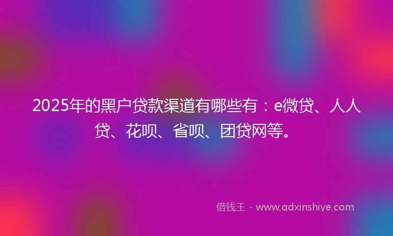 2025年的黑户贷款渠道有哪些有：e微贷、人人贷、花呗、省呗、团贷网等。