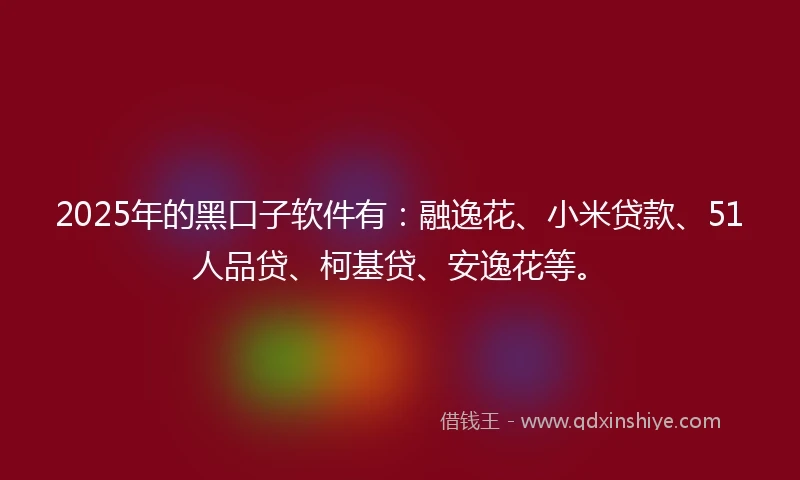 2025年的黑口子软件有：融逸花、小米贷款、51人品贷、柯基贷、安逸花等。