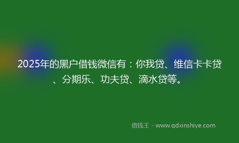 2025年的黑户借钱微信有：你我贷、维信卡卡贷、分期乐、功夫贷、滴水贷等。
