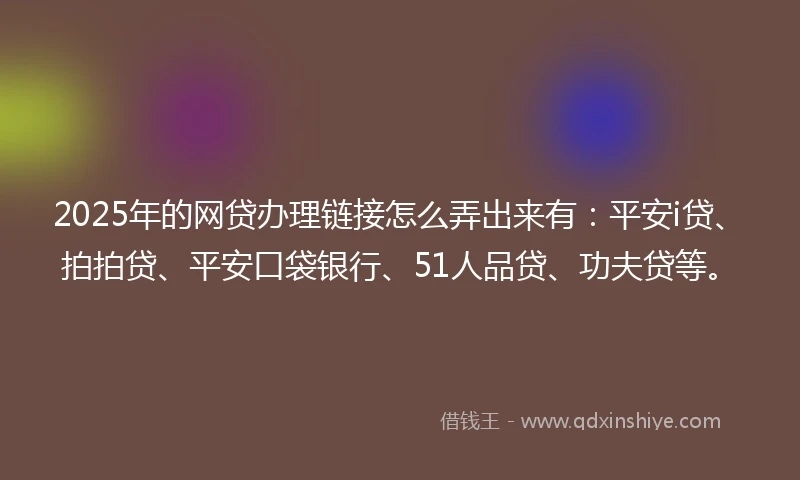 2025年的网贷办理链接怎么弄出来有：平安i贷、拍拍贷、平安口袋银行、51人品贷、功夫贷等。