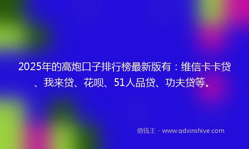 2025年的高炮口子排行榜最新版有：维信卡卡贷、我来贷、花呗、51人品贷、功夫贷等。