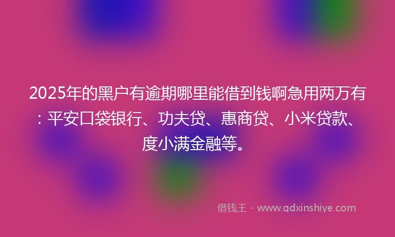2025年的黑户有逾期哪里能借到钱啊急用两万有：平安口袋银行、功夫贷、惠商贷、小米贷款、度小满金融等。