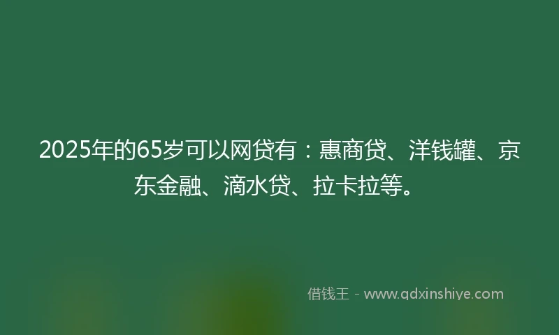 2025年的65岁可以网贷有：惠商贷、洋钱罐、京东金融、滴水贷、拉卡拉等。