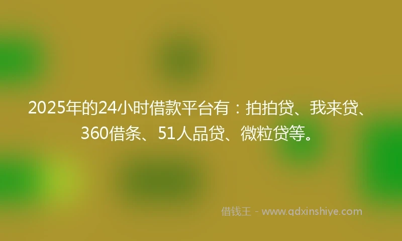 2025年的24小时借款平台有：拍拍贷、我来贷、360借条、51人品贷、微粒贷等。