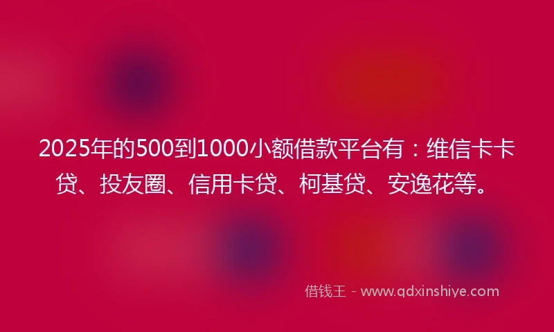 2025年的500到1000小额借款平台有：维信卡卡贷、投友圈、信用卡贷、柯基贷、安逸花等。