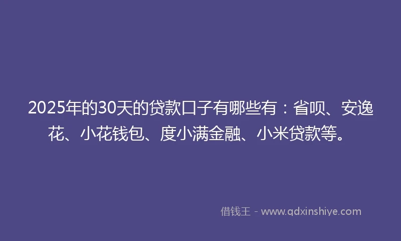 2025年的30天的贷款口子有哪些有：省呗、安逸花、小花钱包、度小满金融、小米贷款等。