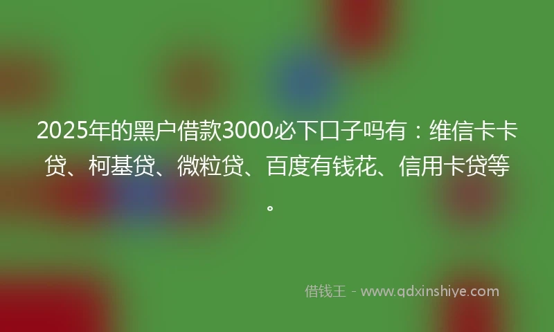 2025年的黑户借款3000必下口子吗有：维信卡卡贷、柯基贷、微粒贷、百度有钱花、信用卡贷等。