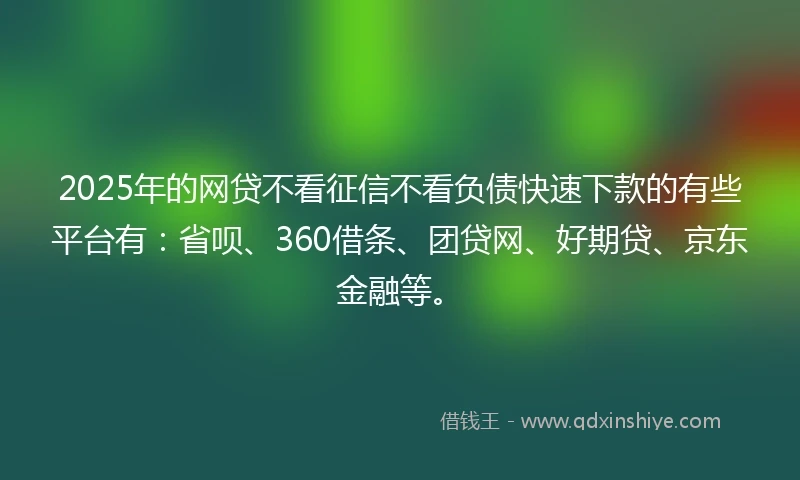 2025年的网贷不看征信不看负债快速下款的有些平台有：省呗、360借条、团贷网、好期贷、京东金融等。