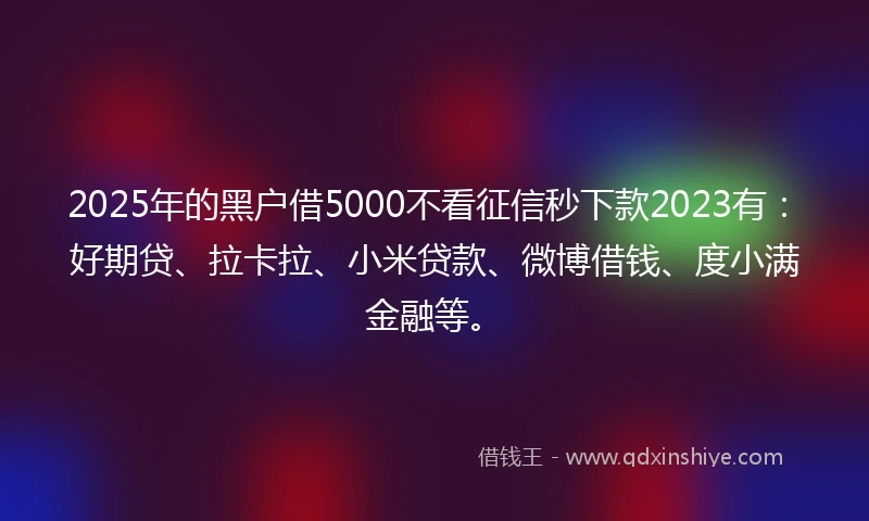 2025年的黑户借5000不看征信秒下款2023有：好期贷、拉卡拉、小米贷款、微博借钱、度小满金融等。